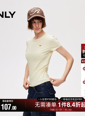 ONLY2026春季新款侧腰弹力抽褶正肩剪裁基础款舒适亲肤圆领T恤女