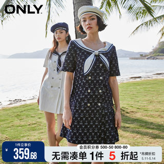 ONLY夏季元气少女甜美海军领短裙收腰百褶牛仔连衣裙女|123142008