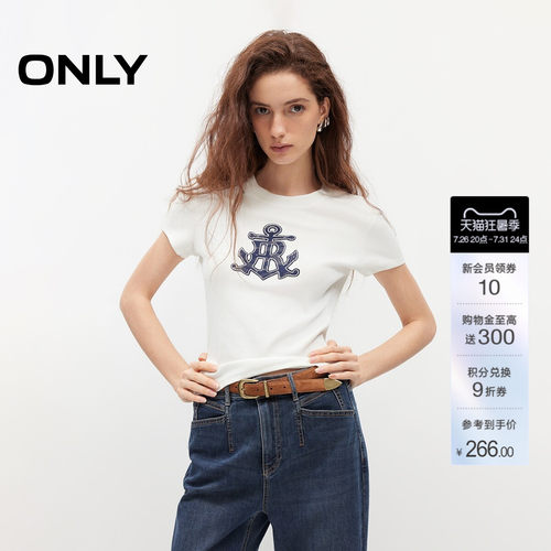ONLY复古航海风印花修身正肩T恤