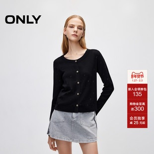 ONLY秋季简约百搭圆领正肩短款长袖针织衫女|12433B008