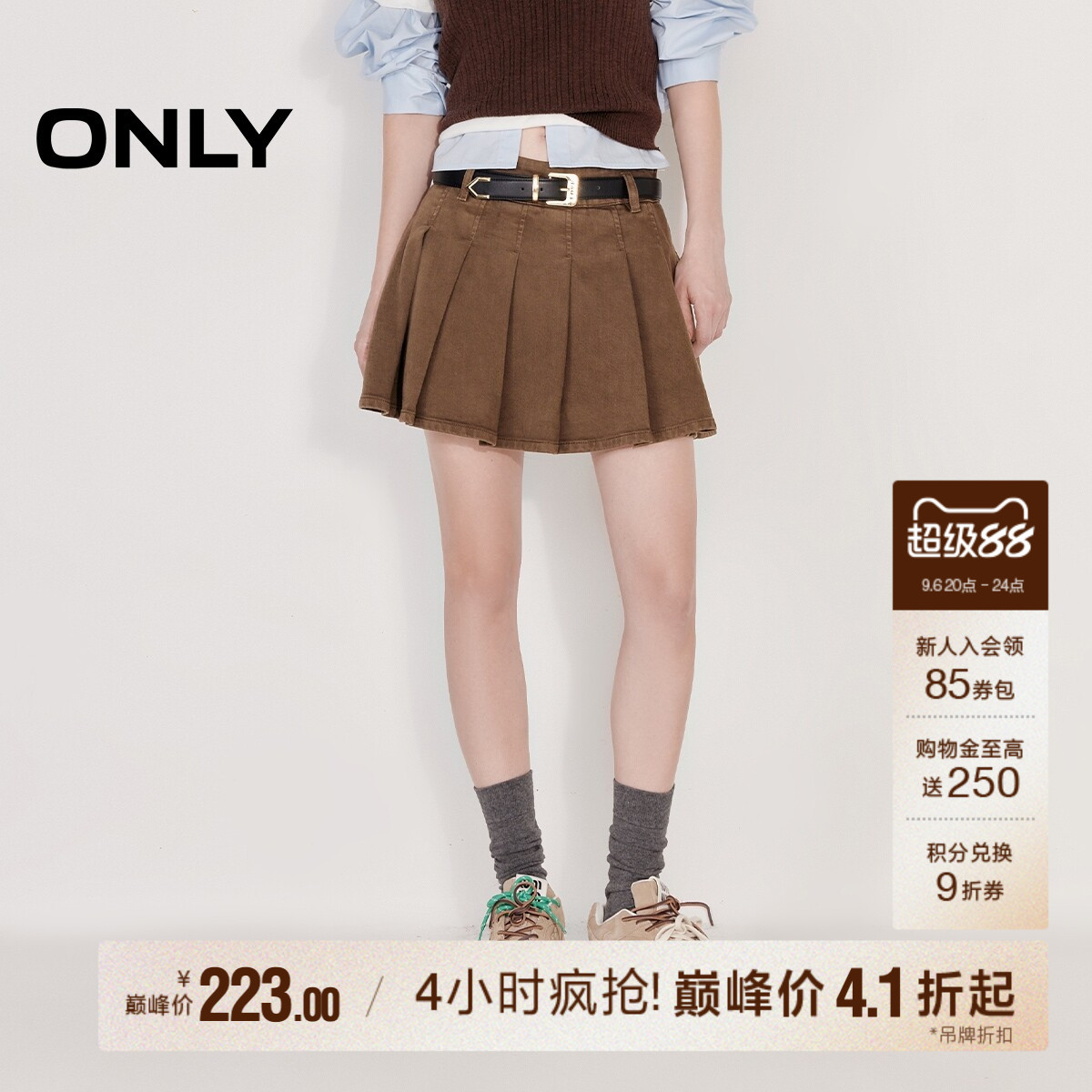 ONLYA字百褶裙短裙牛仔半身裙