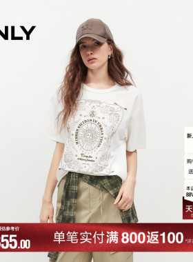 ONLY2026夏季新款上衣凉感质感刺绣印花设计宽松白色圆领T恤女