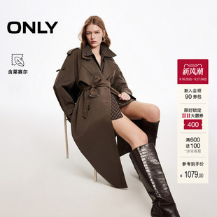 ONLY2026秋季新款背后覆片双排扣收腰廓形插肩宽松长款风衣外套女