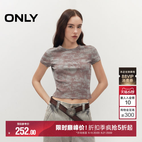 ONLY正肩复古印花修身款上衣T恤