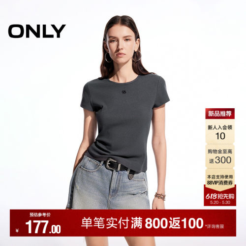ONLY刺绣正肩短袖圆领T恤