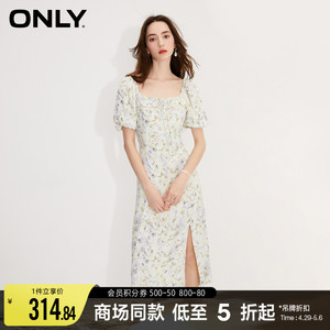 ONLY碎花开叉中长款连衣裙