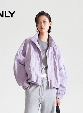 ONLY2026春季新款领口拼接挺括纯色立领轻薄宽松短款夹克外套女