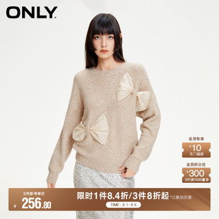 ONLY秋季 124113001 甜美百搭蝴蝶结毛衣宽松圆领针织衫 女