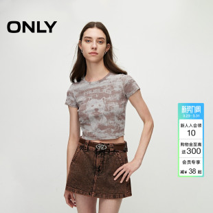正肩T恤女 修身 124201094 潮流设计感印花短款 ONLY夏季