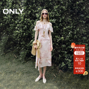 ONLY2025夏季新款度假风不规则荷叶边开衩垂感V领细吊带连衣裙女