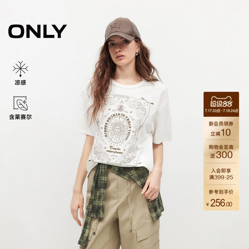 ONLY复古质感刺绣印花图案T恤