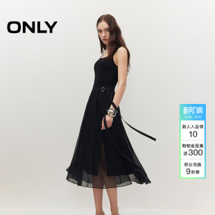 假两件拼接连衣裙女 飘逸纱感风琴褶收腰无袖 ONLY2026春季 新款