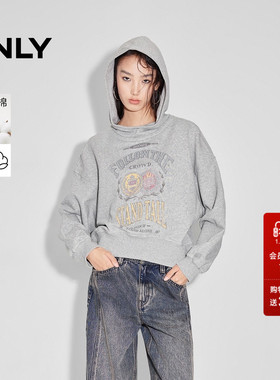 ONLY2025秋季新款个性街头风宽松印花纯棉连帽卫衣女|12519R006