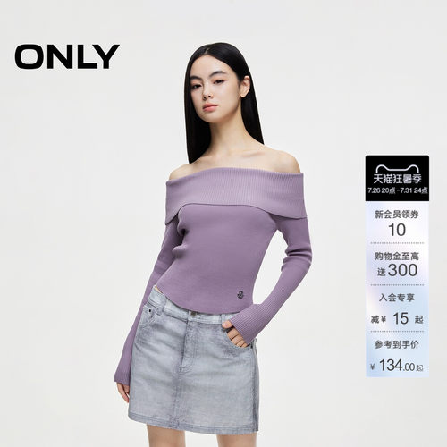 ONLY显瘦设计感一字领针织衫