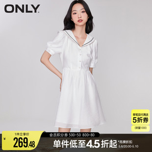 油画裙 连衣裙女 可爱撞色娃娃领显瘦泡泡袖 123207054 ONLY夏季