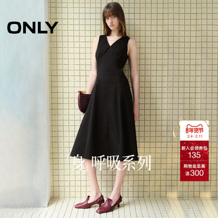 ONLY2025夏季新款简约优雅黑色赫本裙V领无袖伞裙中长款连衣裙女