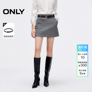 ONLY春季 复古黑白格纹包臀A字腰带实用插袋短裙半身裙女