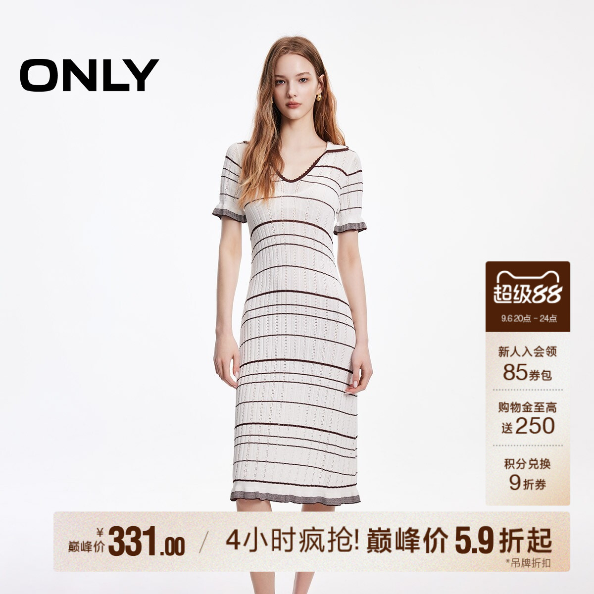 ONLY花边中长款针织连衣裙图片