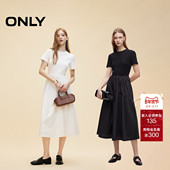 爆款 优雅拼接短袖 追单 ONLY2026春季 新款 无袖 长裙白色连衣裙女