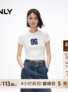 ONLY数字贴布正肩修身短款T恤