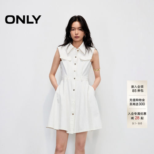 ONLY垫肩无袖短裙牛仔连衣裙