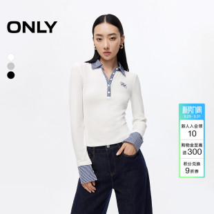 长袖 ONLY2026春季 正肩假两件拼接修身 学院风美式 上衣T恤女 新款