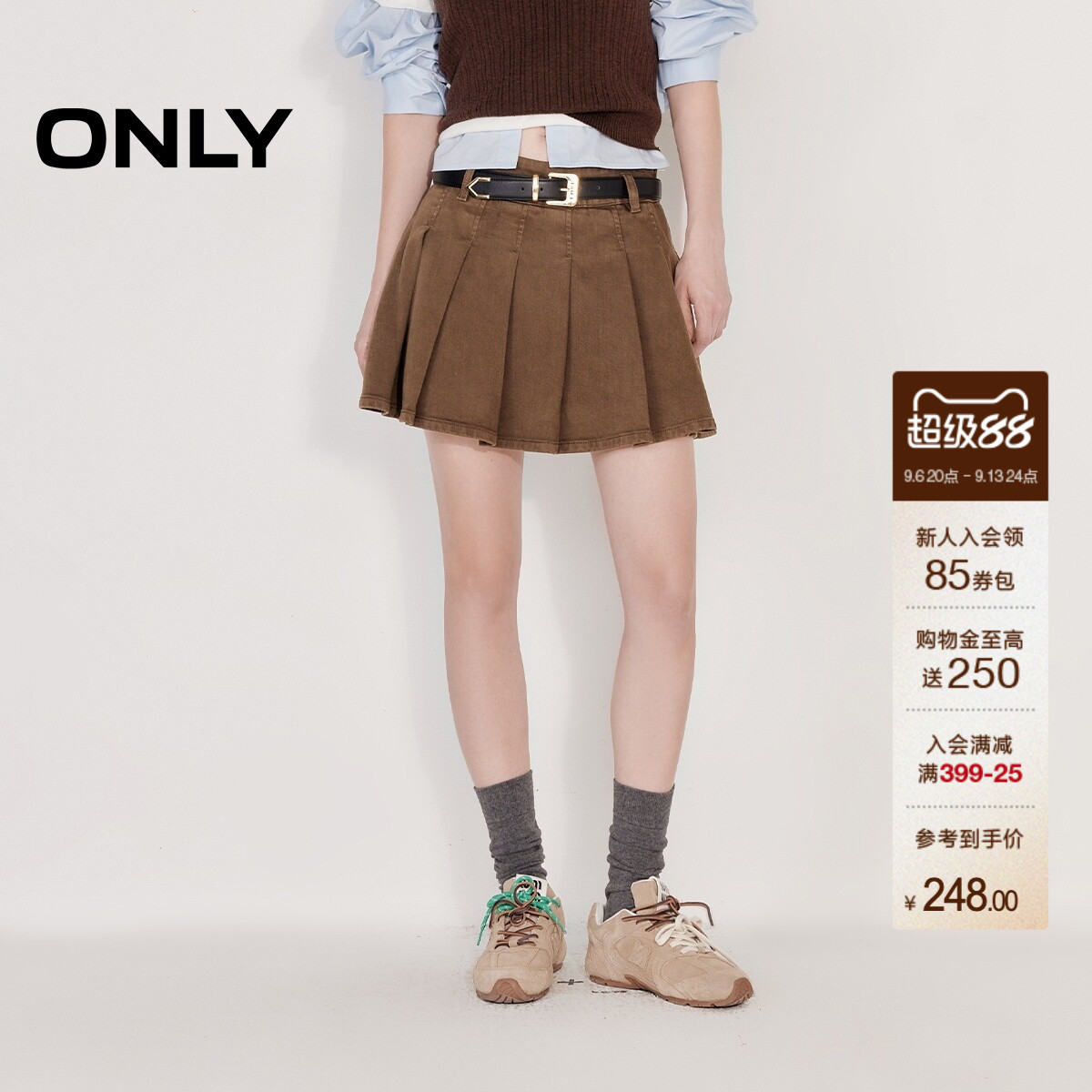 ONLYA字百褶裙短裙牛仔半身裙