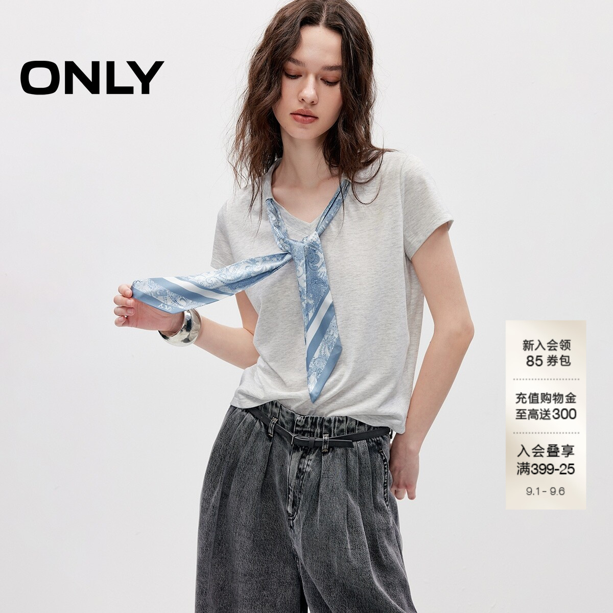 ONLY优雅短袖飘带正肩短袖T恤图片