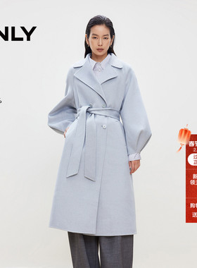 ONLY2025冬季新款花苞袖身设计100%绵羊毛宽松垂感毛呢大衣外套女