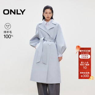 ONLY2025冬季新款花苞袖身设计100%绵羊毛宽松垂感毛呢大衣外套女