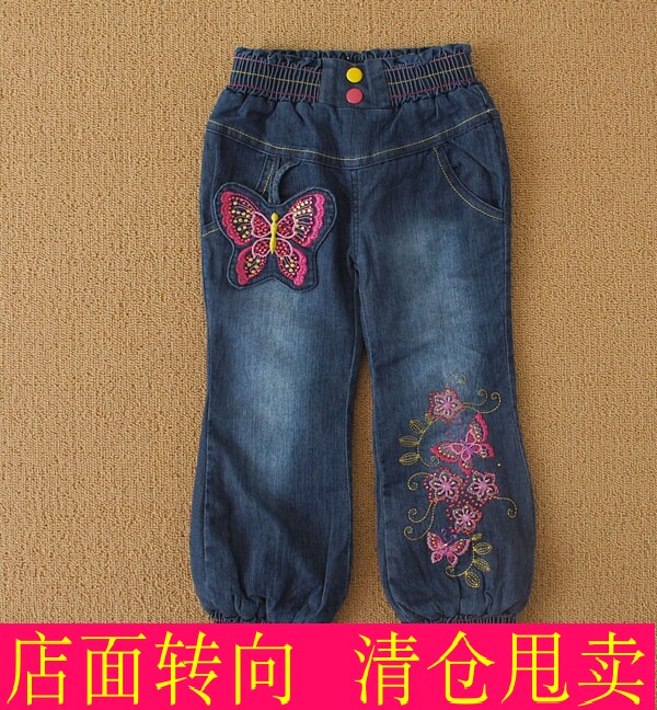 童装女童宝宝秋冬保暖加绒加厚牛仔裤棉裤儿童长裤靴裤缩口灯笼裤