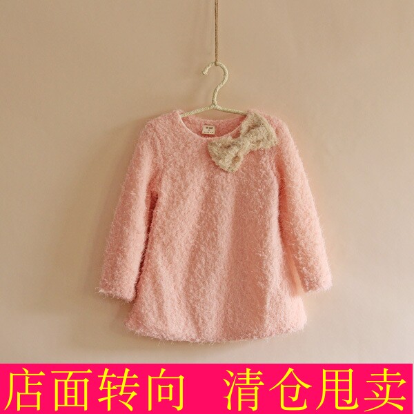 童装女童秋冬裙子珍珠绒蝴蝶结公主裙长袖连衣裙甜美可爱