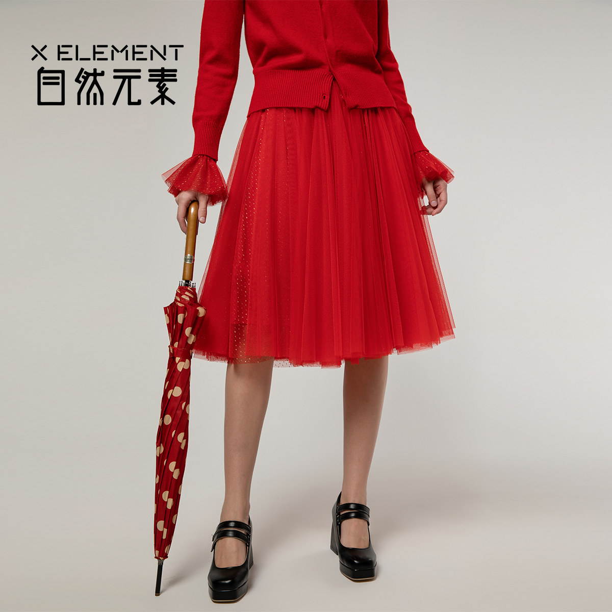 玫瑰千层网纱红色半身裙女多巴胺春季穿搭新款