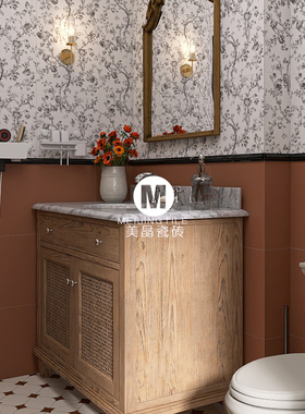 中古风卫生间瓷砖复古法式400x800墙地砖厕所厨房浴室玫瑰花防滑