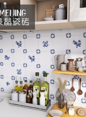 厨房小花砖手绘复古青花卫生间墙砖150x150蓝色阳台厕所清新背景