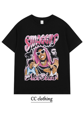 美式高街欧美NBA球星创意印花T恤潮牌高街纯棉圆男女领宽松短袖