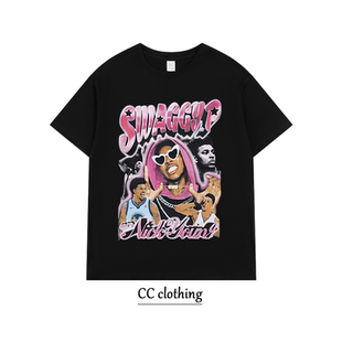 美式高街欧美NBA球星创意印花T恤潮牌高街纯棉圆男女领宽松短袖