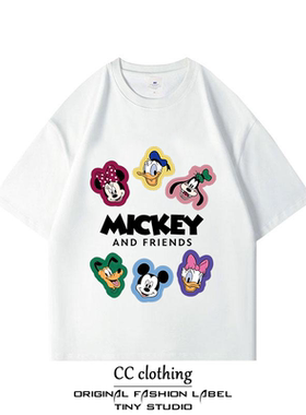 夏季新款美小众街头ins创意卡通米老鼠唐老鸭纯棉圆领短袖潮牌T恤