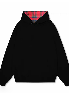 美式设计感撞色格子连帽卫衣男女秋季高街痞帅小众情侣时尚上衣