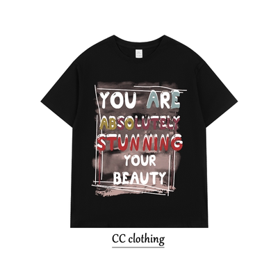 美式高街休闲ins字母印花T恤潮牌高街纯棉男女学生圆领宽松短袖