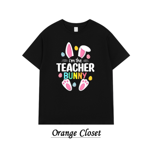 教师T恤女夏季新款Teacher Bunny可爱兔子印花短袖宽松上衣