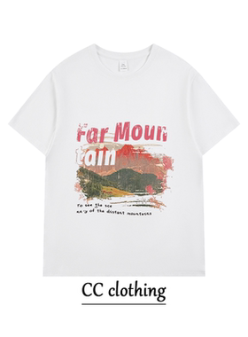 美式小众创意复古印花T恤潮牌高街纯棉圆领男女宽松短袖