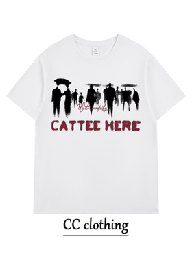 美式高街亚比风人影印花T恤潮牌高街纯棉男女学生圆领宽松短袖