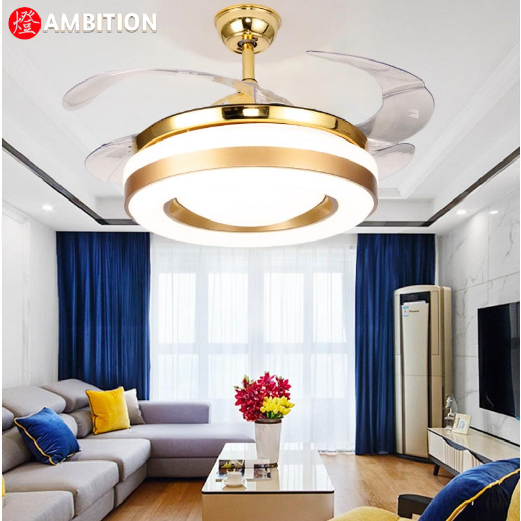 隐形吊扇灯时尚静音风扇灯现代简约客厅餐厅卧室LED智能风扇灯