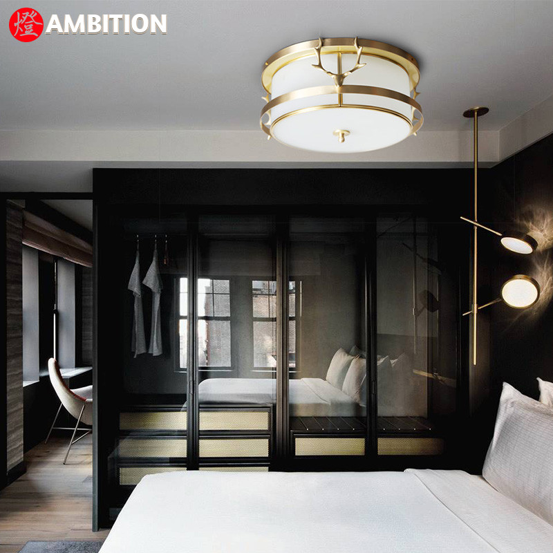 灯饰美式鹿角过道软装卧室吸顶灯