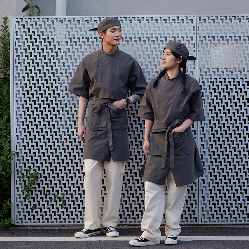 爱斯坦全棉手作工装奶茶店茶饮工作服素食烘培糕点工作服男女通用