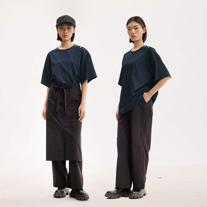 爱斯坦新款手作甜点奶茶咖啡工作服潮酷棉锦T恤马甲烘焙餐饮工衣