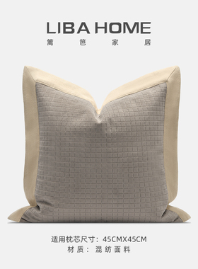 现代简约轻奢极简浅灰色格纹抱枕靠垫套客厅沙发腰垫儿童房