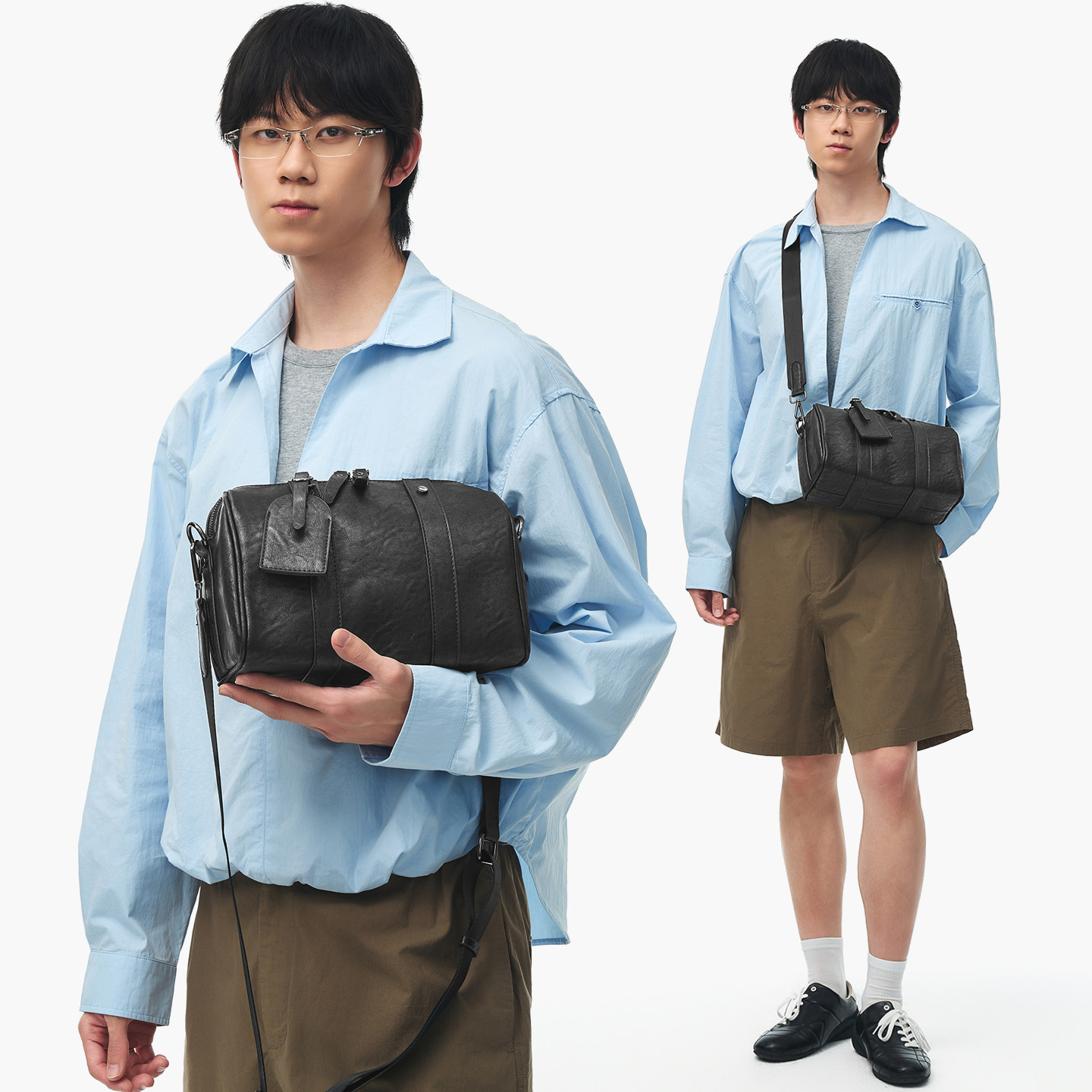 NESBIT日韩风男士斜挎包小包2026新款休闲通勤单肩包波士顿枕头包