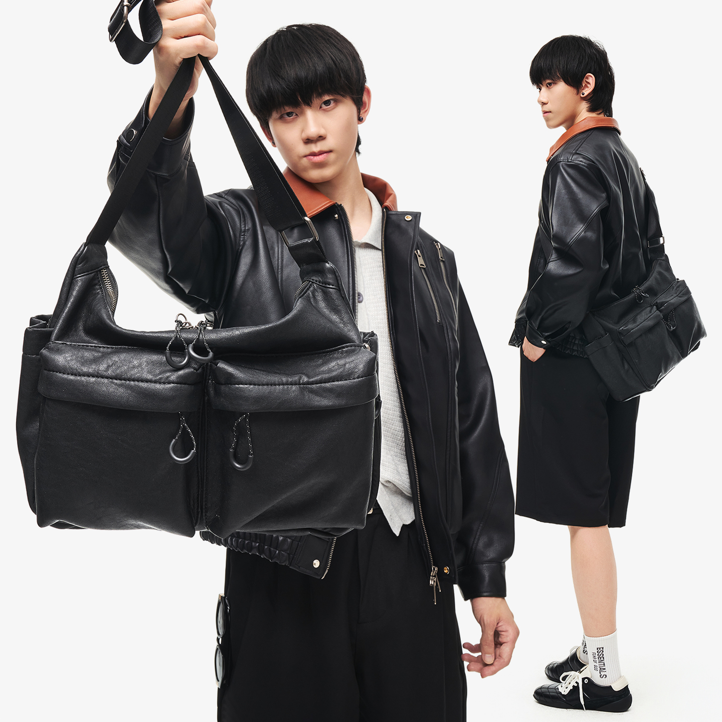 男士黑色斜挎包新品潮牌邮差包